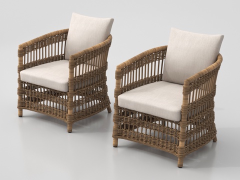  侘寂藤编沙发 户外休闲椅3d模型 