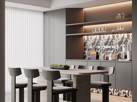  现代餐厅 餐桌椅  酒柜3d模型 