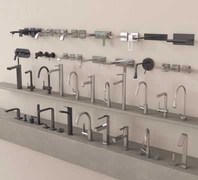 现代水龙头组合 水槽龙头 不锈钢龙头su模型