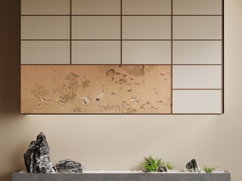  新中式小景观 玄关背景3d模型 