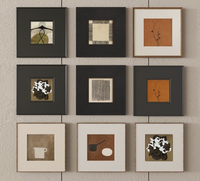 中古挂画组合 挂画 装饰画su模型