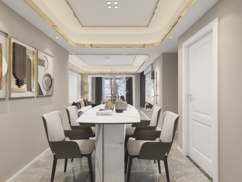  现代客餐厅3d模型 