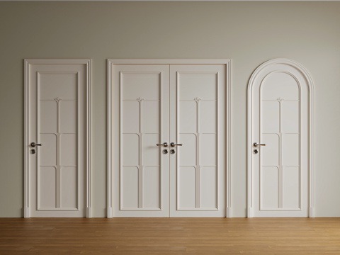 法式木门 单开门  双开门su模型