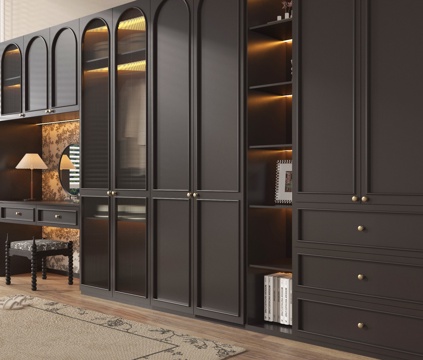 法式衣帽间 衣柜 玻璃衣柜su模型