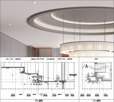 天花叠级剖面详图、圆形天花造型节点、天花叠级灯槽cad施工图