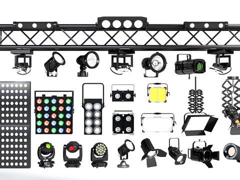 现代舞台灯 镭射灯 追光灯 聚光灯 舞台架桁架su模型