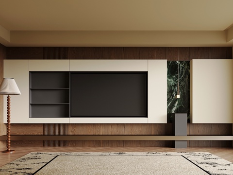 中古风电视背景墙su模型