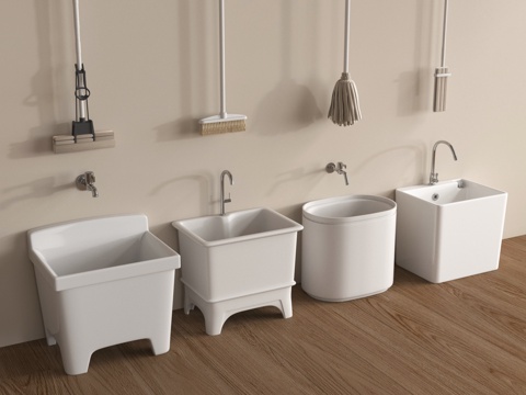 现代拖把池 拖布池  墩布池 拖把su模型