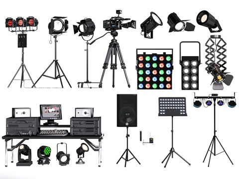 现代舞台灯 聚光灯 追光灯 摇头灯 舞台音响器材su模型