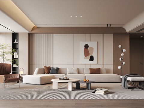 现代简约家居客厅 无主灯 高级灰 黑白灰su模型