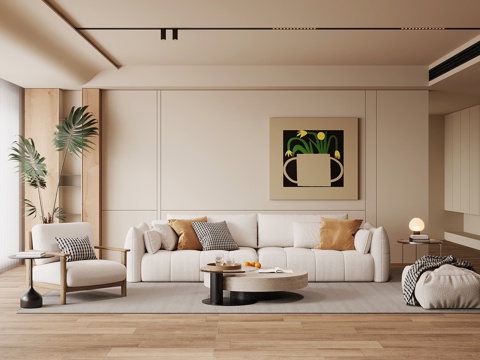 现代客厅 沙发茶几组合 沙发背景墙su模型