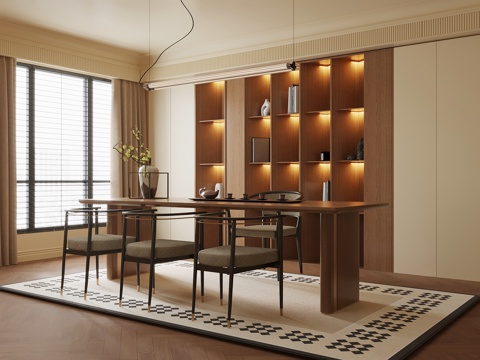 中古风书房 茶室su模型