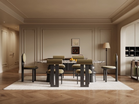 法式餐厅 餐桌椅su模型