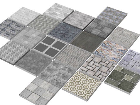 现代石材铺装铺地 广场铺装 道路铺装su模型