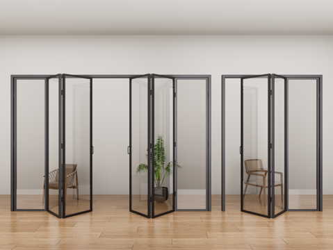 现代折叠门 极窄折叠门 铝合金玻璃折叠门 厨房折叠门su模型