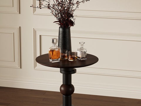 法式中古边几 花瓶 摆件 酒水su模型