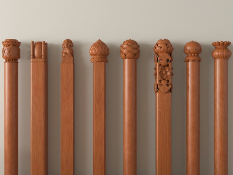 中式柱子 莲花柱头  装饰柱子su模型