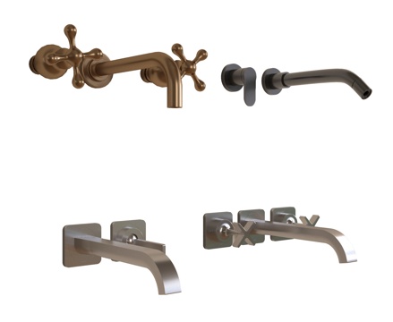 现代极简水龙头 墙排龙头 不锈钢龙头su模型