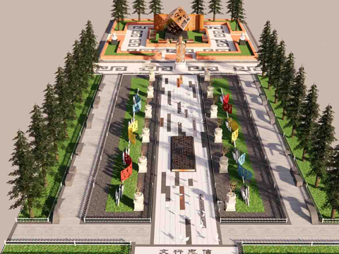 新中式校园中轴广场景观su模型