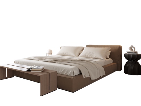 现代双人床su模型