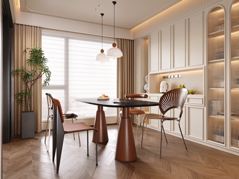 法式餐厅 酒柜 餐桌椅 盆栽su模型