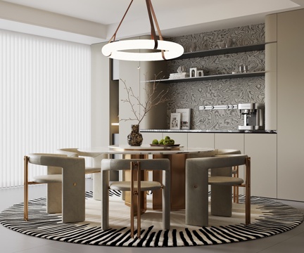 现代餐厅 餐桌椅 酒柜su模型