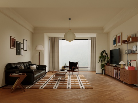  中古风客厅沙发茶几组合 电视柜3d模型 