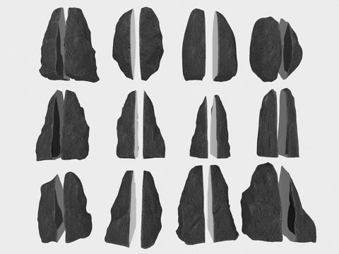 镜面石头 景观置石 劈开石 两半石 石头摆件 石头雕塑 广场su模型