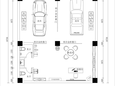 现代汽车美容店平面方案图cad施工图