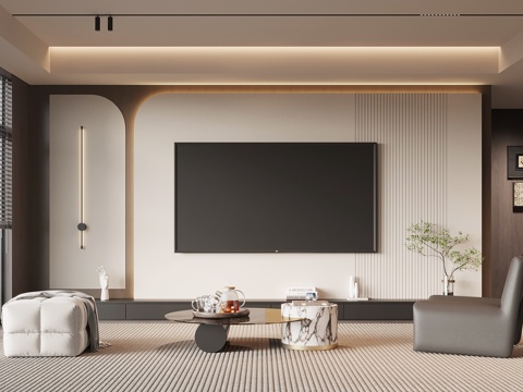 现代意式客厅 电视背景墙su模型