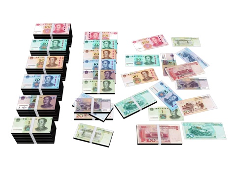 现代中国人民币 纸币 练功卷 钞票 金钱 货币su模型