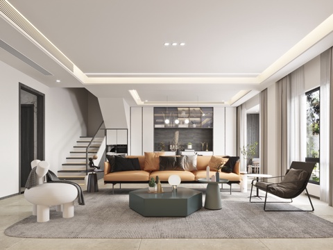  现代客厅3d模型 