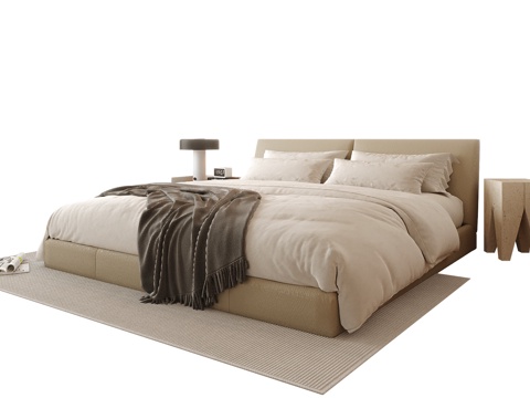  现代双人床3d模型 