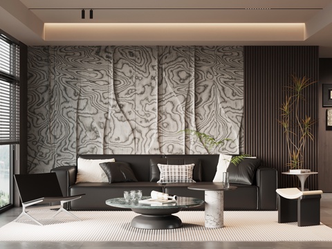 现代意式客厅 沙发茶几组合 沙发背景墙su模型