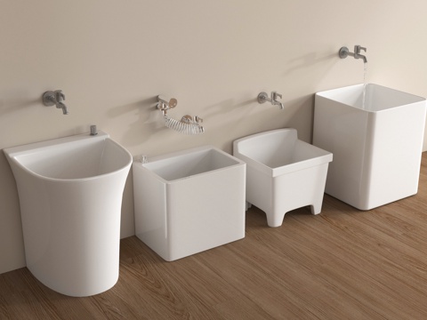 现代拖把池 拖布池  墩布池su模型