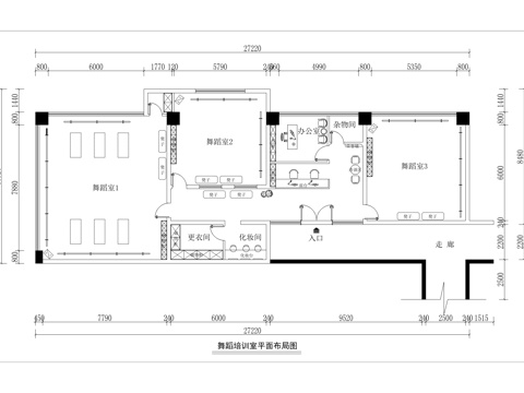 现代极简舞蹈室平面方案图cad施工图