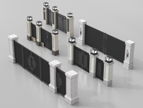 现代庭院门 别墅大门 铁艺大门 花园门su模型