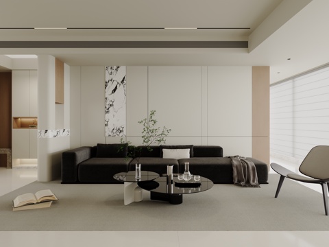  现代极简黑白灰现代客厅背景墙洗衣机柜沙发茶几鞋柜窗帘灯吊顶极3d模型 