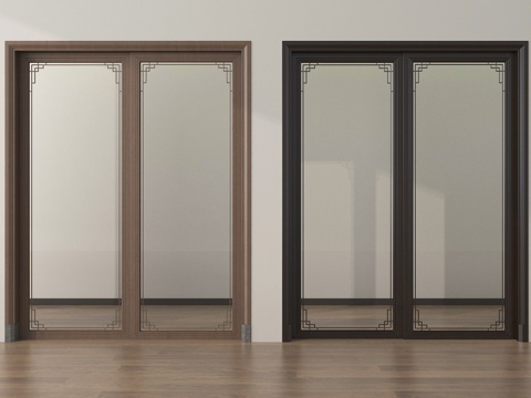 新中式推拉门 玻璃移门 厨卫门 阳台门su模型