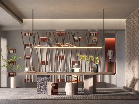 新中式茶室su模型