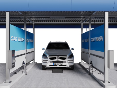 现代自助洗车 自助洗车棚 洗车店su模型