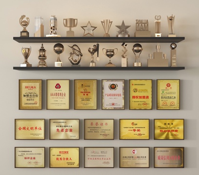  现代奖杯奖牌 奖状 奖杯 荣誉证书3d模型 