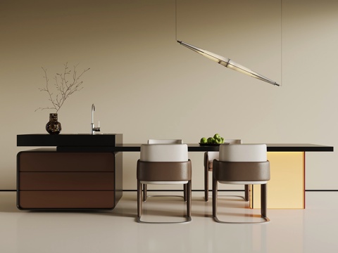 现代岛台 餐桌椅 吊灯su模型