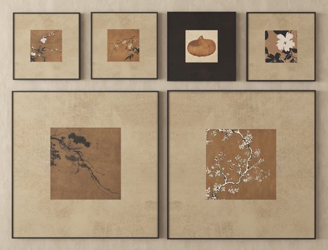 中古风挂画组合 装饰挂画su模型