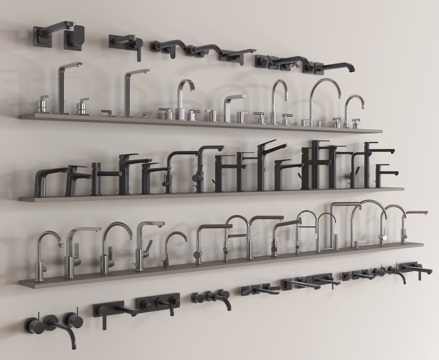 现代水龙头组合 水槽龙头 不锈钢龙头su模型