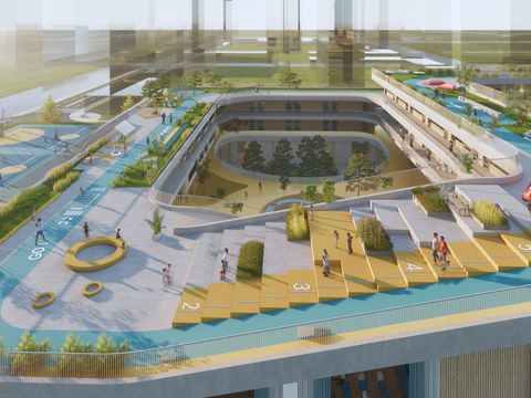 现代校园景观  校园建筑 操场建筑su模型