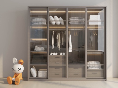  现代衣柜 玻璃衣柜 卧室衣柜3d模型 