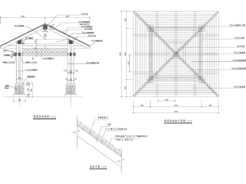 现代四角景观凉亭 CAD施工图cad施工图