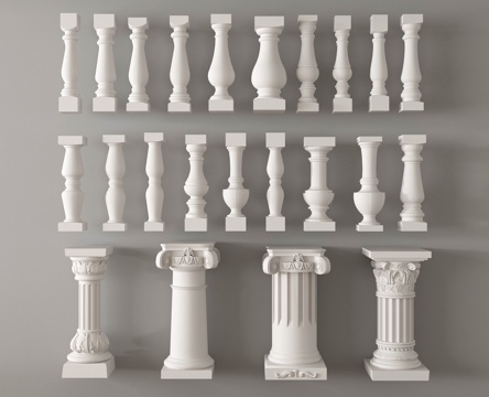 欧式栏杆护栏 宝瓶栏杆 围栏 石材su模型