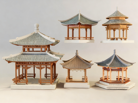  中式亭台建筑 古风景观建筑 凉亭 古建3d模型 